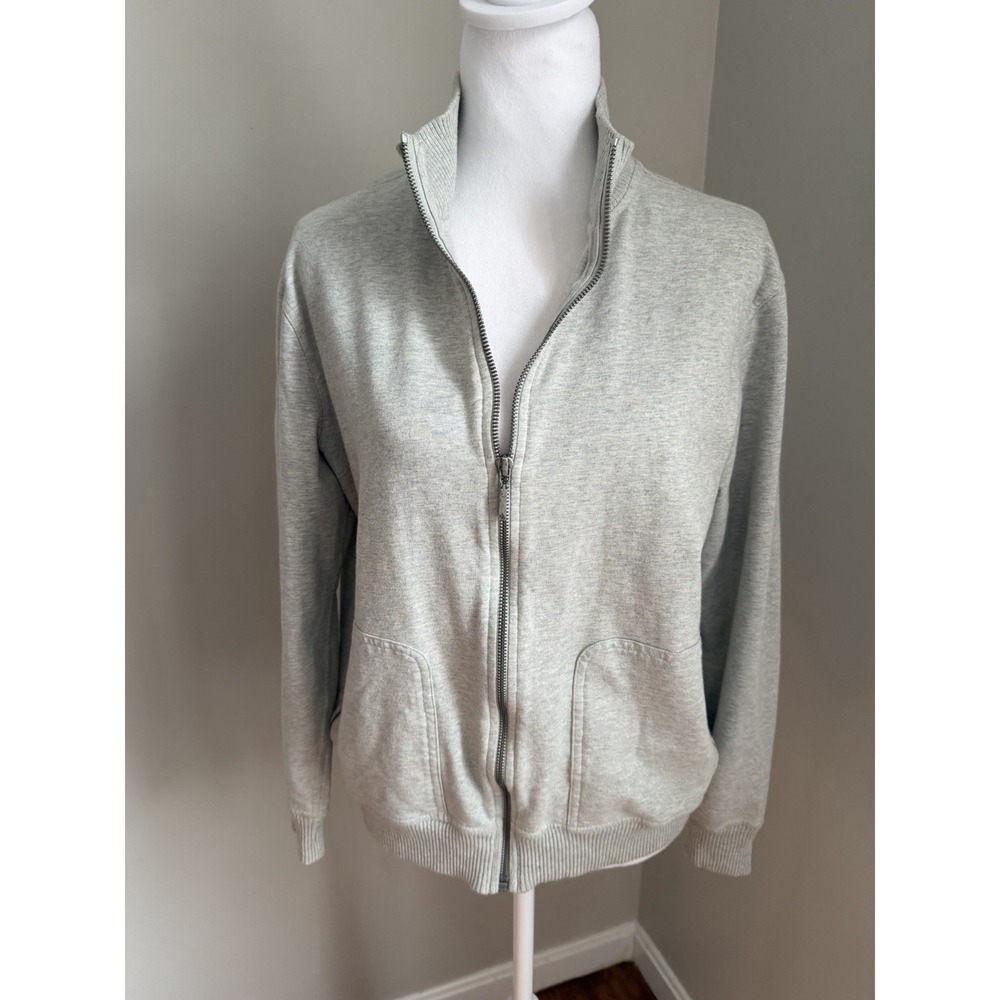 Lauren Ralph Lauren Sweatshirt Women L Full Zip Mock Neck Gray Spring Pickleball